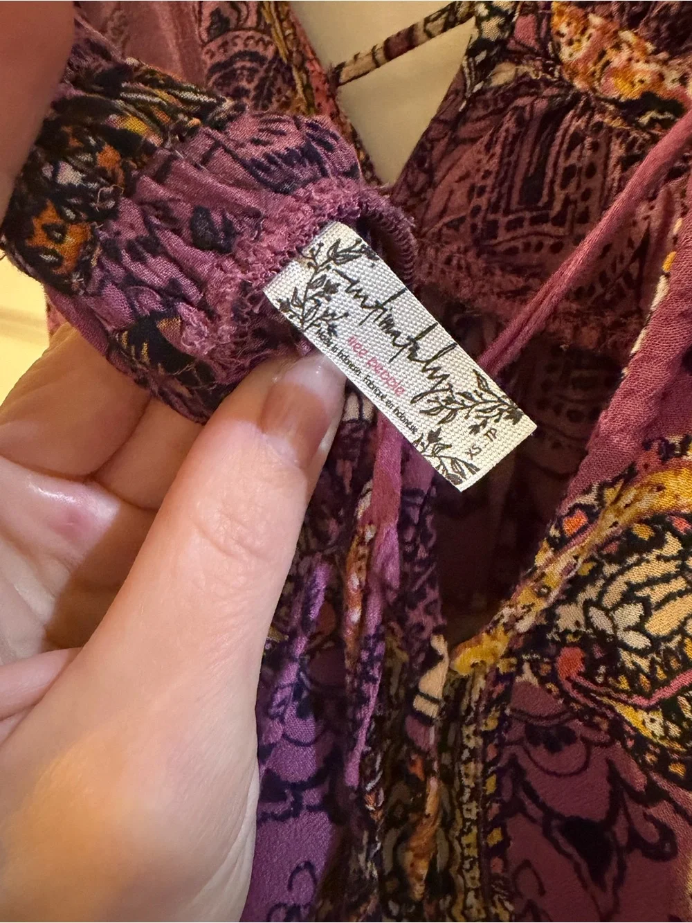 Free People Purple Boho Mini Dress with Multicolor Print